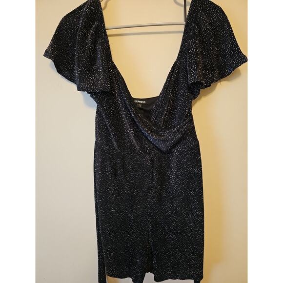 Express Womens Flutter Sleeve Romper Silver Dot Size XS Black‎ - Picture 3 of 8